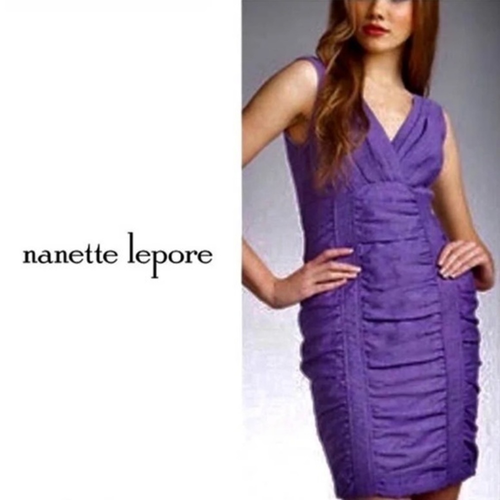 NANETTE LAPORE Blue Rouched Sea Maiden Sheath Cocktail Dress Sz 6